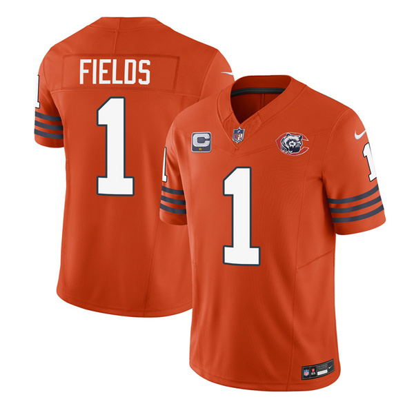 Chicago Bears #1 Justin Fields Orange 2023 F.U.S.E. With 1-Star C Patch Throwback Limited Stitched Game Jersey
