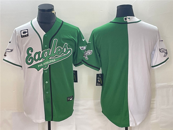 Philadelphia Eagles Blank Green White Split With 3-Star C Patch Cool Base Stitched Jersey