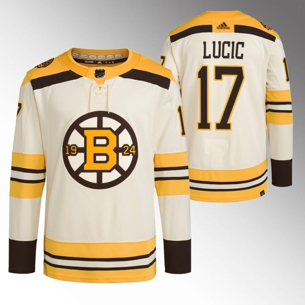 Boston Bruins #17 Milan Lucic Cream 100th Anniversary StitchedStitched Jersey