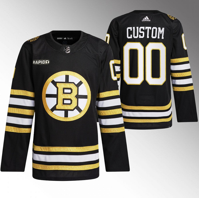 Boston Bruins Custom Black With Rapid7 Patch 100th Anniversary Stitched Jersey