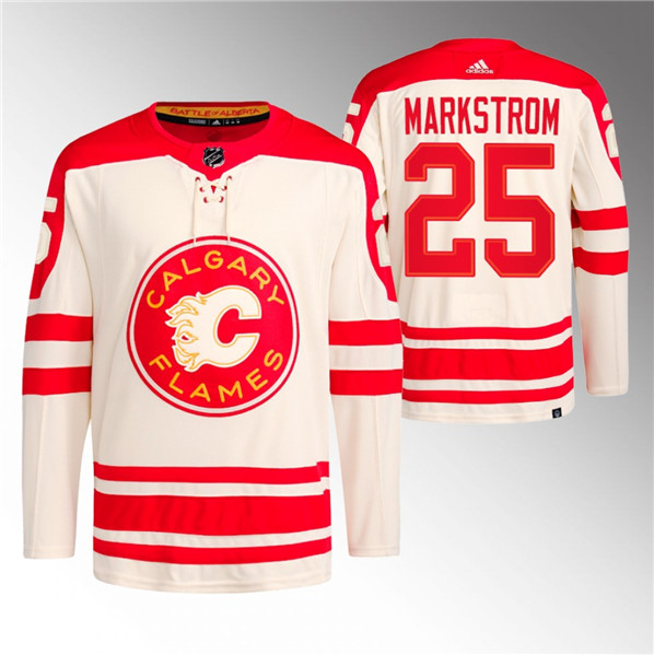 Calgary Flames #25 Jacob Markstrom 2023 Cream Classic Primegreen Stitched Jersey