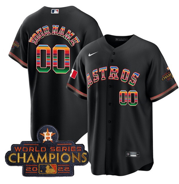 Houston Astros Custom Black Mexico With World Serise Champions Patch Cool Base Stitched Jersey