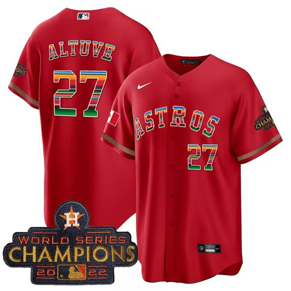 Houston Astros Custom Red Mexico With World Serise Champions Patch Cool Base Stitched Jersey