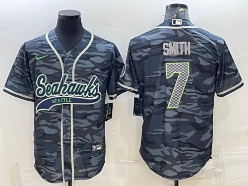 Seattle Seahawks #7 Geno Smith Gray Camo With Patch Cool Base Stitched Jersey