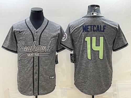 Seattle Seahawks #14 DK Metcalf Gray With Patch Cool Base Stitched Jersey
