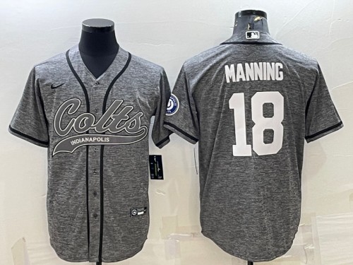 Indianapolis Colts #18 Peyton Manning Gray With Patch Cool Base Stitched Jersey