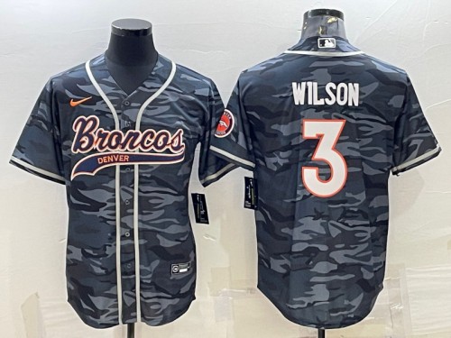 Denver Broncos #3 Russell Wilson Gray Camo With Patch Cool Base Stitched Jersey