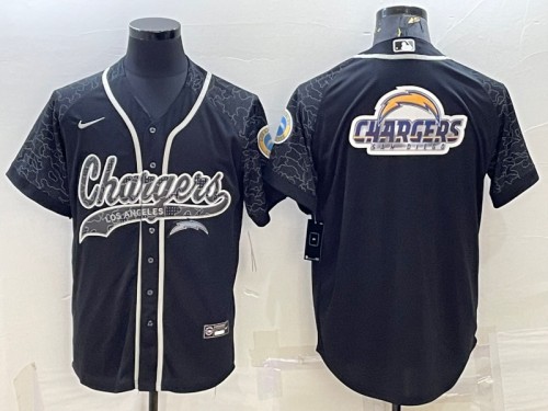 Los Angeles Chargers Black Reflective Team Big Logo With Patch Cool Base Stitched Jersey