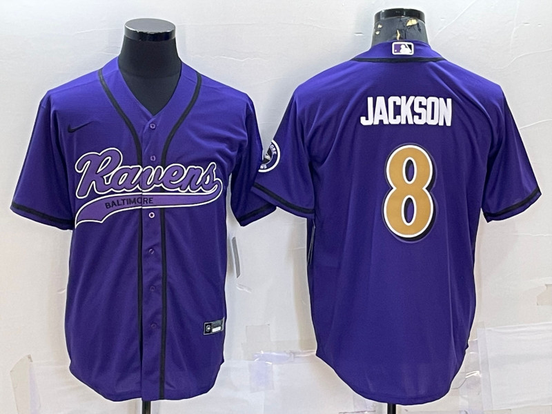 Baltimore Ravens #8 Lamar Jackson Purple Gold With Patch Cool Base Stitched Jersey