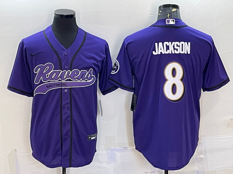 Baltimore Ravens #8 Lamar Jackson Purple With Patch Cool Base Stitched Jersey
