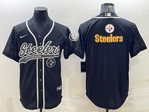 Pittsburgh Steelers Black Reflective Team Big Logo With Patch Cool Base Stitched Jersey