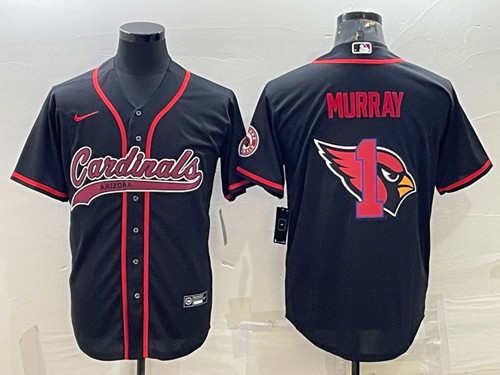 Arizona Cardinals #1 Kyler Murray Black Team Big Logo With Patch Cool Base Stitched Jersey
