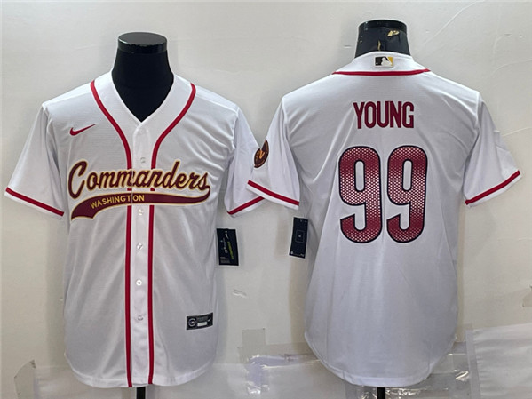 Washington Commanders #99 Chase Young White With Patch Cool Base Stitched Jersey