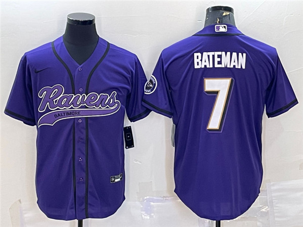 Baltimore Ravens #7 Rashod Bateman Purple With Patch Cool Base Stitched Jersey