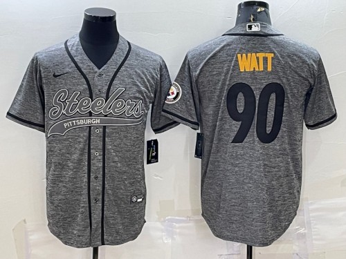 Pittsburgh Steelers #90 T.J. Watt Gray With Patch Cool Base Stitched Jersey