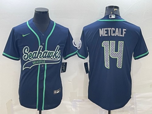 Seattle Seahawks #14 DK Metcalf Navy With Patch Cool Base Stitched Jersey