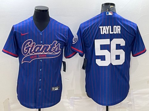 New York Giants #56 Lawrence Taylor Blue With Patch Cool Base Stitched Jersey