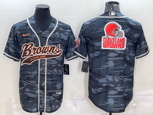 Cleveland Browns Gray Camo Team Big Logo With Patch Cool Base Stitched Jersey