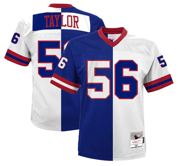 New York Giants #56 Lawrence Taylor Blue White 1986 Split Mitchell Ness Vapor Untouchable Limited Stitched Jersey