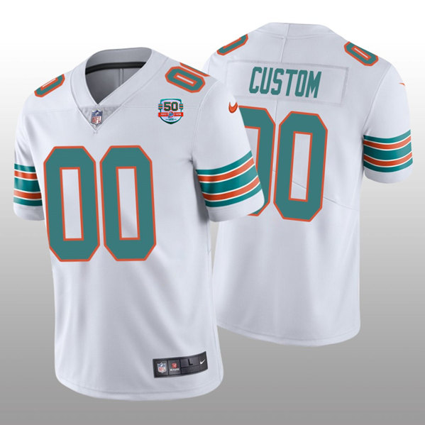 Miami Dolphins Custom 2022 White With 50th Perfect Season Patch Limited Stitched Jersey