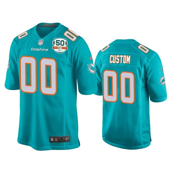 Miami Dolphins Custom Aqua With 50th Perfect Season Patch Stitched Game Jersey