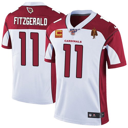 Arizona Cardinals #11 Larry Fitzgerald White With C Patch Walter Payton Patch Limited Stitched Jersey