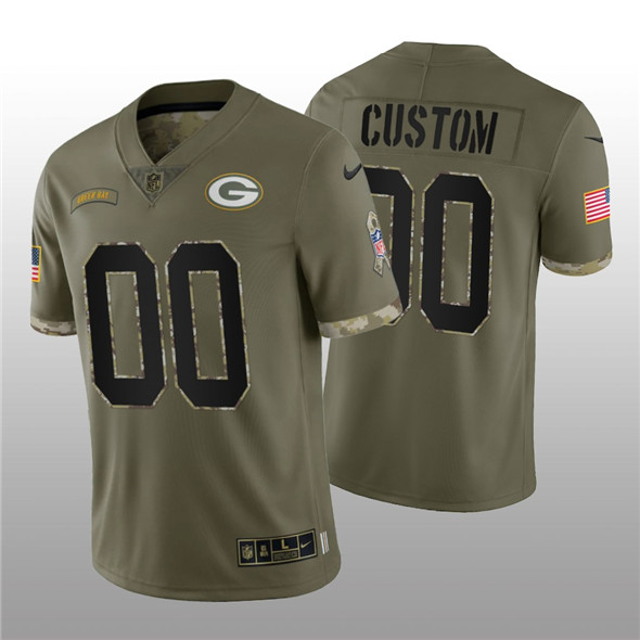 Green Bay Packers Custom 2022 Olive Salute To Service Limited Stitched Jersey