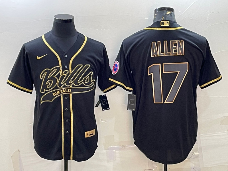 Buffalo Bills #17 Josh Allen Black Gold Edition With Patch Cool Base Stitched Jersey