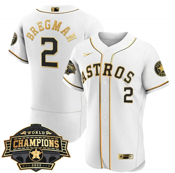 Houston Astros #2 Alex Bregman White Gold 2022 World Series Champions Flex Base Stitched Jersey