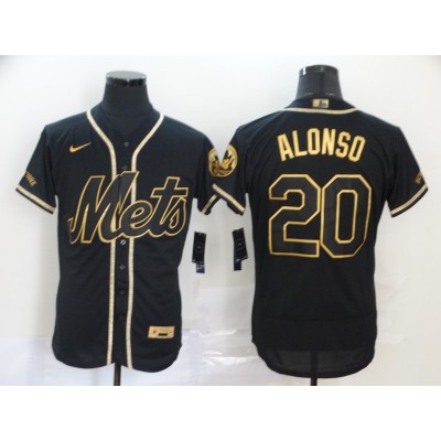 New York Mets #20 Pete Alonso Black Gold Cool Base Stitched Jersey