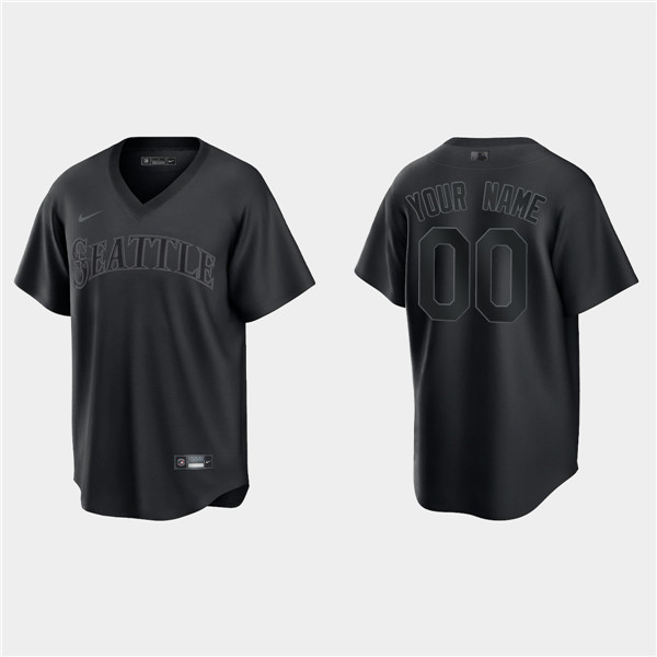 Seattle Mariners Custom Black Pitch Black Fashion Replica Stitched Jersey