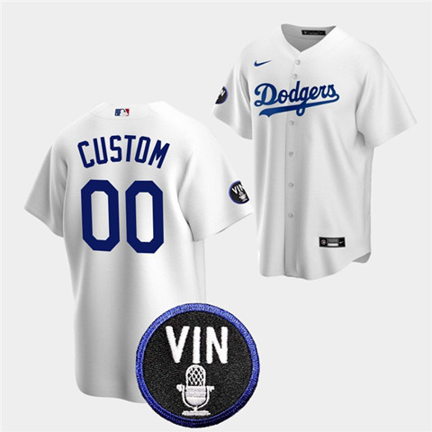 Los Angeles Dodgers Custom 2022 White Vin Scully Patch Cool Base Stitched Jersey