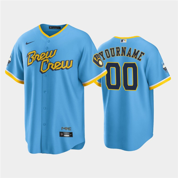 Milwaukee Brewers Custom 2022 Powder Blue City Connect Cool Base Stitched Jersey