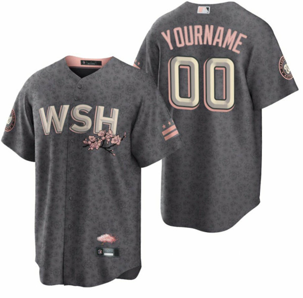 Washington Nationals Custom 2022 Gray City Connect Cherry Blossom Cool Base Stitched Jersey