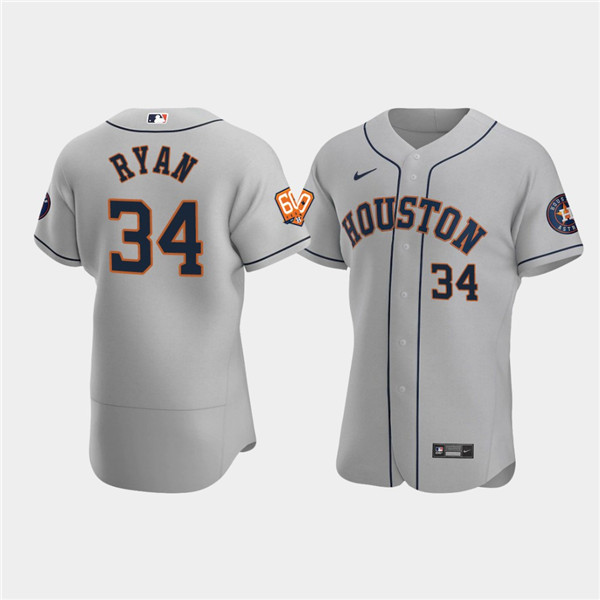 Houston Astros #34 Nolan Ryan Gray 60th Anniversary Flex Base Stitched Jersey