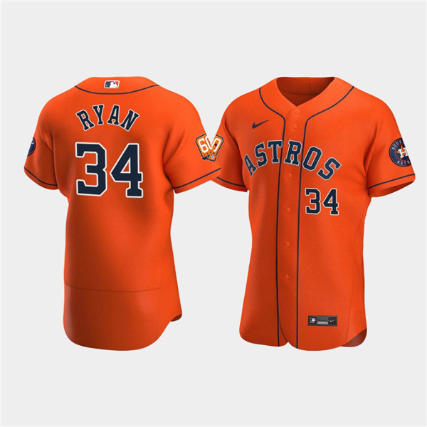 Houston Astros #34 Nolan Ryan Orange 60th Anniversary Flex Base Stitched Jersey