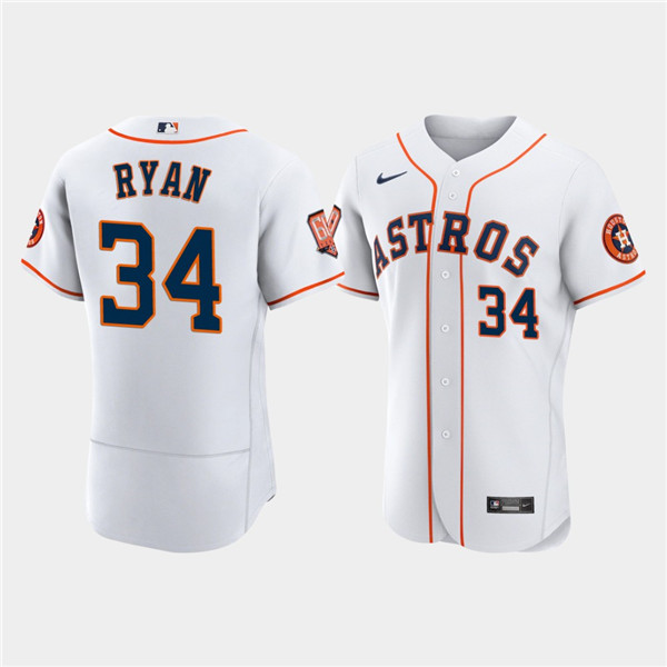 Houston Astros #34 Nolan Ryan White 60th Anniversary Flex Base Stitched Jersey