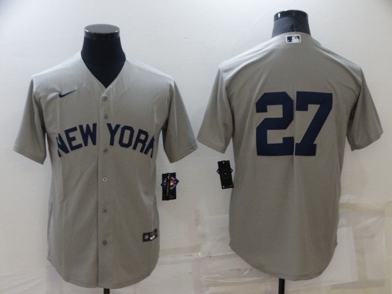 New York Yankees #27 Giancarlo Stanton 2021 Grey Field Of Dreams Cool Base Stitched Jersey
