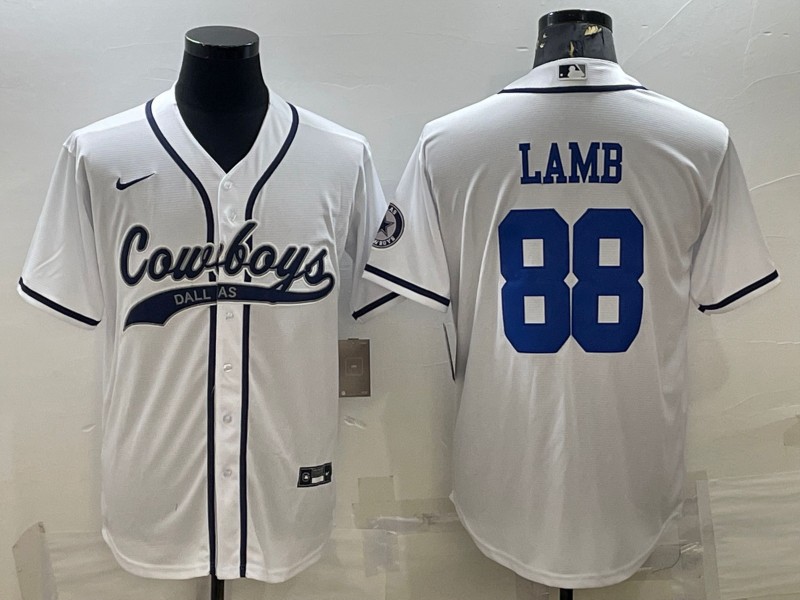 Dallas Cowboys #88 CeeDee Lamb White With Patch Cool Base Stitched Jersey