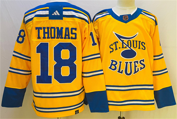 St. Louis Blues #18 Robert Thomas Yellow 2022-23 Reverse Retro Stitched Jersey
