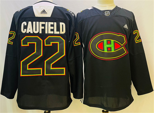 Montreal Canadiens #22 Cole Caufield 2022 Black Warm Up History Night Stitched Jersey
