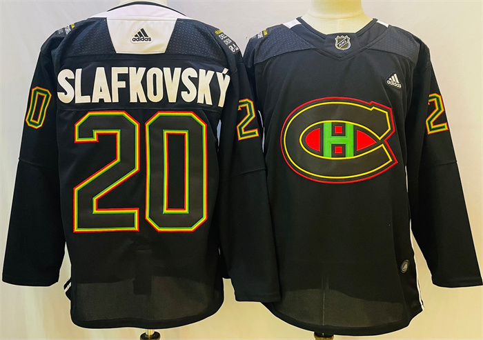 Montreal Canadiens #20 Juraj Slafkovsky 2022 Black Warm Up History Night Stitched Jersey