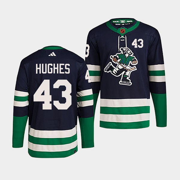 Vancouver Canucks #43 Quinn Hughes Navy 2022 Reverse Retro Stitched Jersey