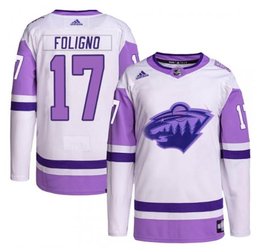 Minnesota Wild #17 Marcus Foligno White Purple 2022 Stitched Jersey