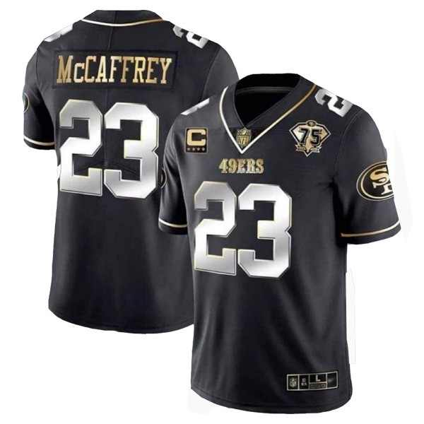 San Francisco 49ers #23 Christian McCaffrey Black Gold With C Patch Vapor Untouchable Limited Stitched Jersey