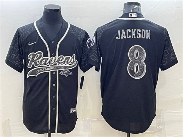 Baltimore Ravens #8 Lamar Jackson Black Reflective With Patch Cool Base Stitched Jersey