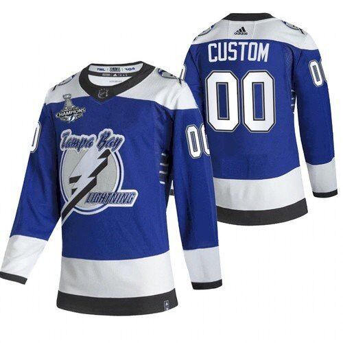 Tampa Bay Lightning Custom 2021 Blue Stanley Cup Champions Reverse Retro Stitched Jersey
