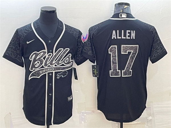 Buffalo Bills #17 Josh Allen Black Reflective With Patch Cool Base Stitched Jersey