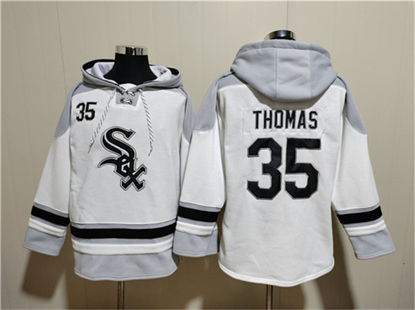 Chicago White Sox #35 Frank Thomas White Ageless Must-Have Lace-Up Pullover Hoodie