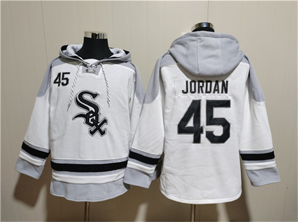 Chicago White Sox #45 Michael Jordan White Ageless Must-Have Lace-Up Pullover Hoodie